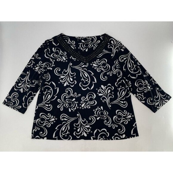 Unbranded Women’s Geometric Print Liquid Knit Beaded Blouse See Measurements‎ - Picture 3 of 8